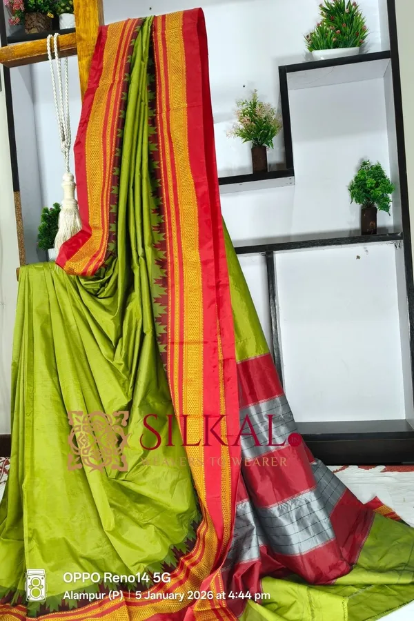 Ilkal_Poly_Cotton_Temple_Gadwal_Plain_Saree_SKL3034
