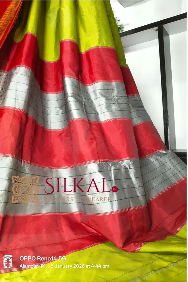Ilkal_Poly_Cotton_Temple_Gadwal_Plain_Saree_SKL3034