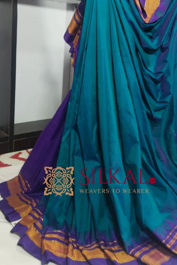 Ilkal_Poly_Cotton_Temple_Gadwal_Plain_Saree_SKL3036