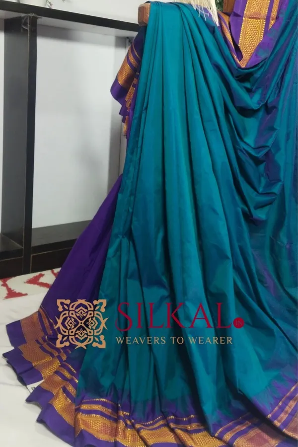 Ilkal_Poly_Cotton_Temple_Gadwal_Plain_Saree_SKL3039
