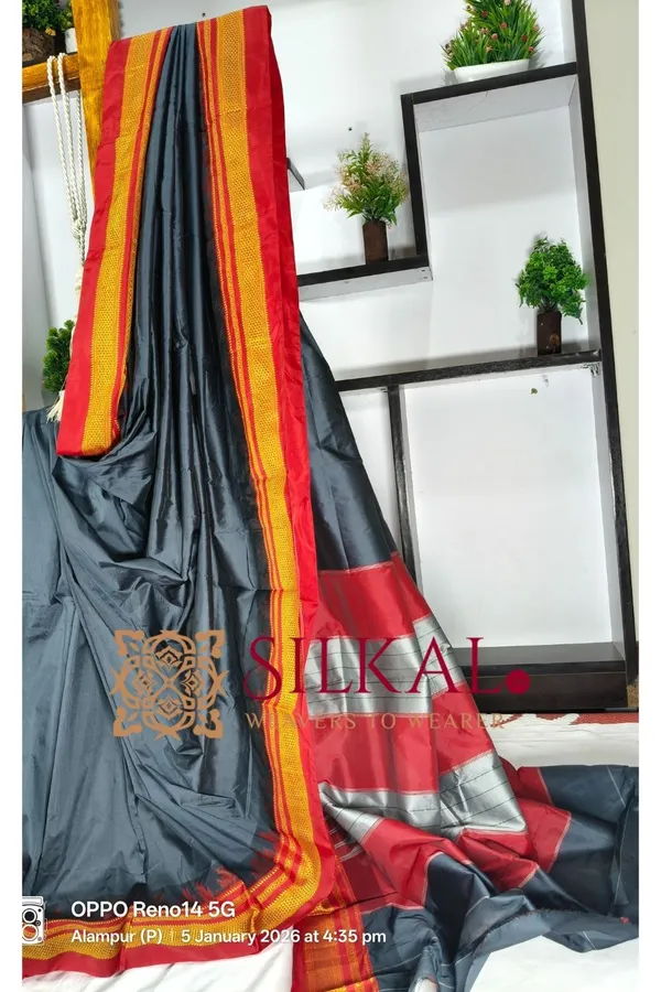 Ilkal_Poly_Cotton_Temple_Gadwal_Plain_Saree_SKL_3035