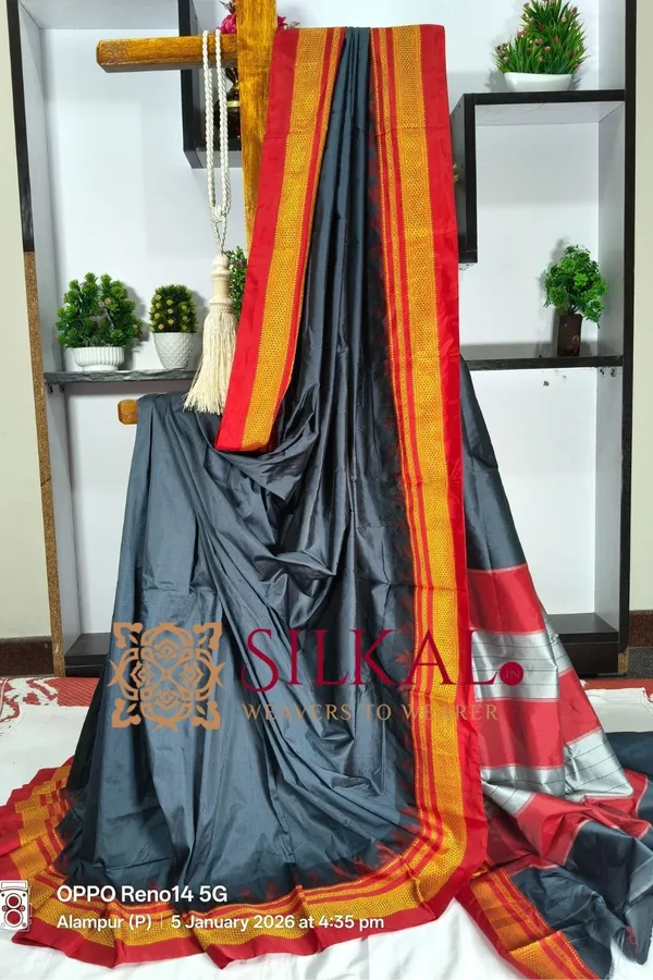 Ilkal_Poly_Cotton_Temple_Gadwal_Plain_Saree_SKL_3035