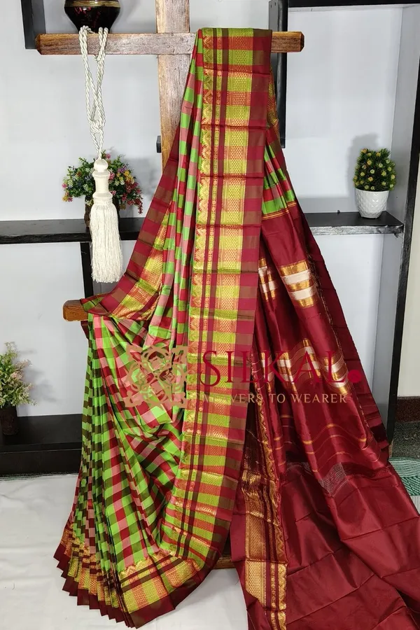 Ilkal_Pure_Silk_Big_Checks_Saree_SKL03733