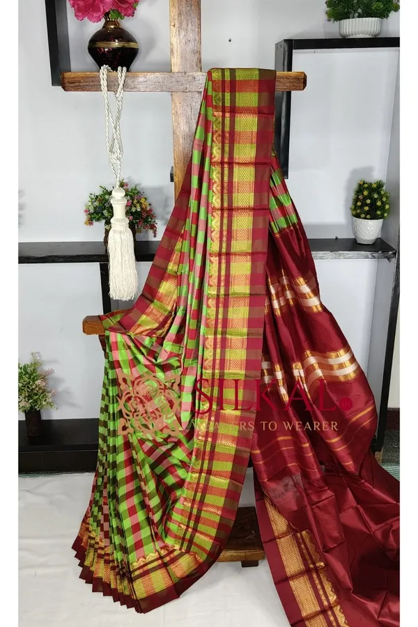 Ilkal_Pure_Silk_Big_Checks_Saree_SKL03733