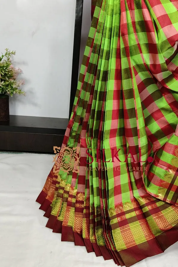 Ilkal_Pure_Silk_Big_Checks_Saree_SKL03733