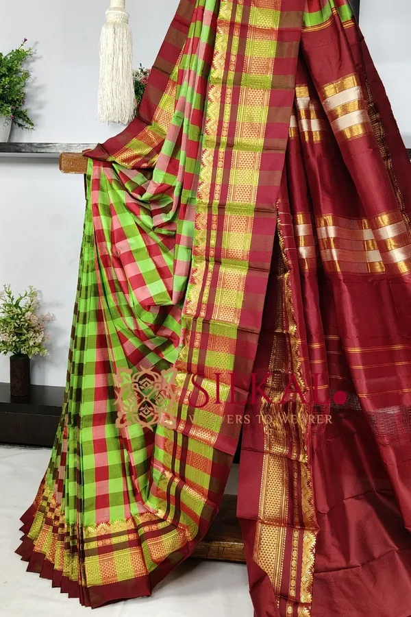 Ilkal_Pure_Silk_Big_Checks_Saree_SKL03733