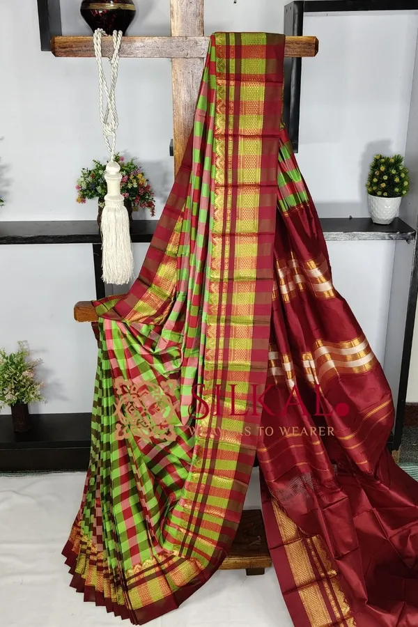 Ilkal_Pure_Silk_Big_Checks_Saree_SKL03733