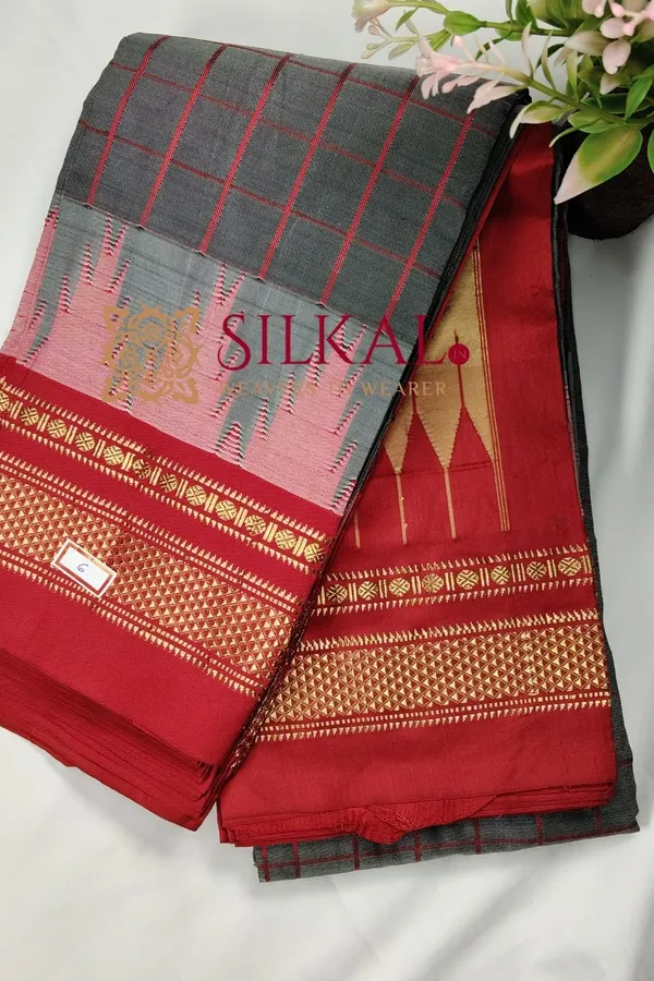 Ilkal_Pure_Silk_Handloom_Chaduranga_Saree_SKL03705