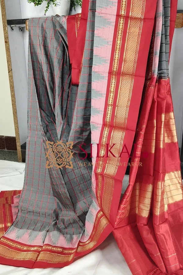 Ilkal_Pure_Silk_Handloom_Chaduranga_Saree_SKL03705