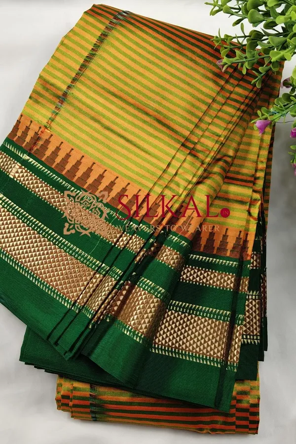 Ilkal_Pure_Silk_Handloom_Temple_Strip_Saree_SKL03714