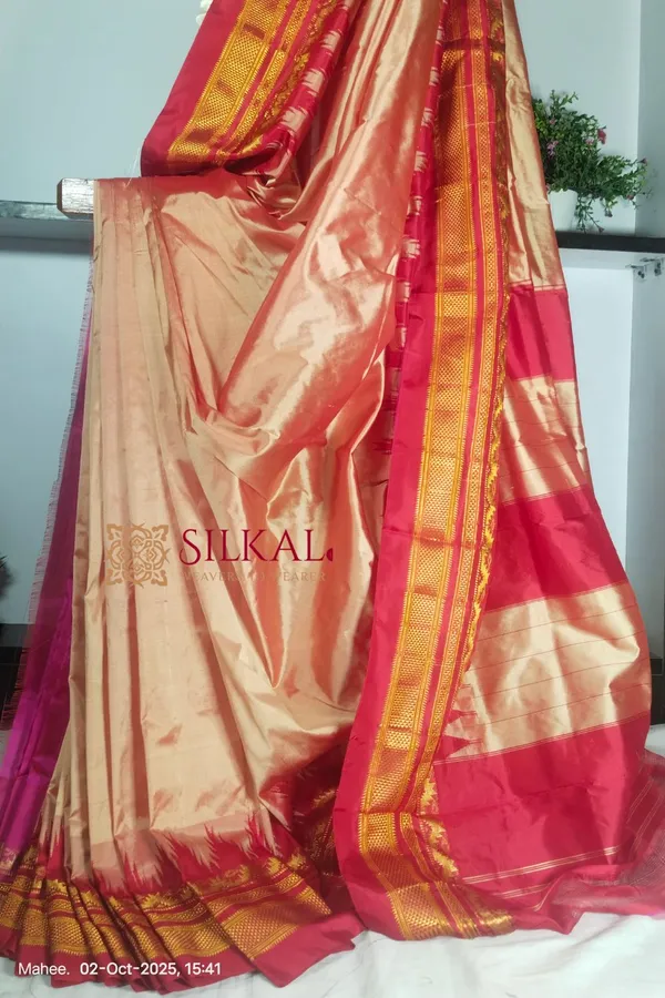 Ilkal_Pure_Silk_Jari_Temple_Plain_Saree_Saree_Code-_SKL1817