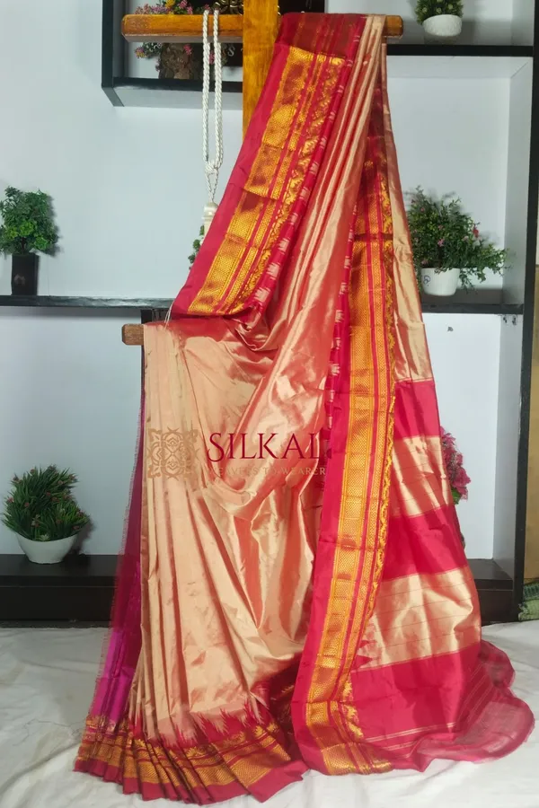Ilkal_Pure_Silk_Jari_Temple_Plain_Saree_Saree_Code-_SKL1817
