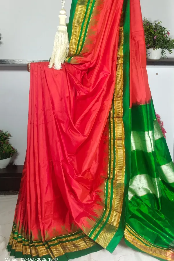 Ilkal_Pure_Silk_Jari_Temple_Plain_Saree_Code-_SKL1818