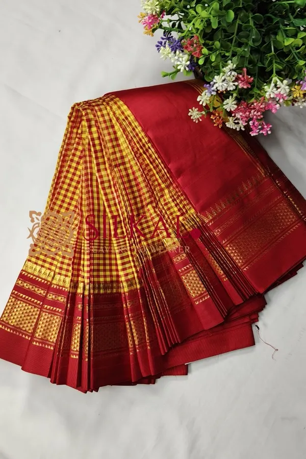 Ilkal_Pure_Silk_Small_Checks_Saree_SKL03734