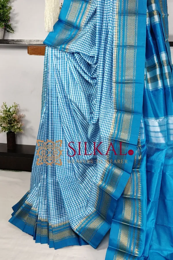Ilkal_Pure_Silk_Small_Checks_Saree_SKL03737