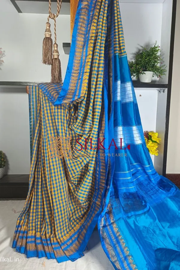Ilkal_Small_Check_Cotton_Silk_Saree_Saree_Code-_SKL1760