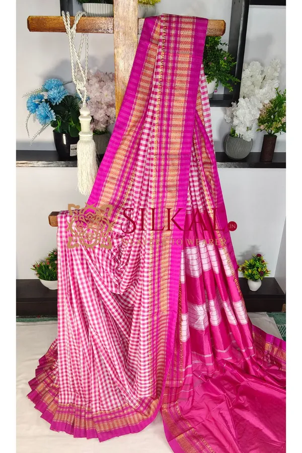 Ilkal_Small_Check_Cotton_Silk_Saree_Code-_SKL04122