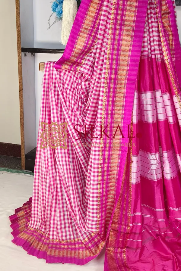 Ilkal_Small_Check_Cotton_Silk_Saree_Code-_SKL04122