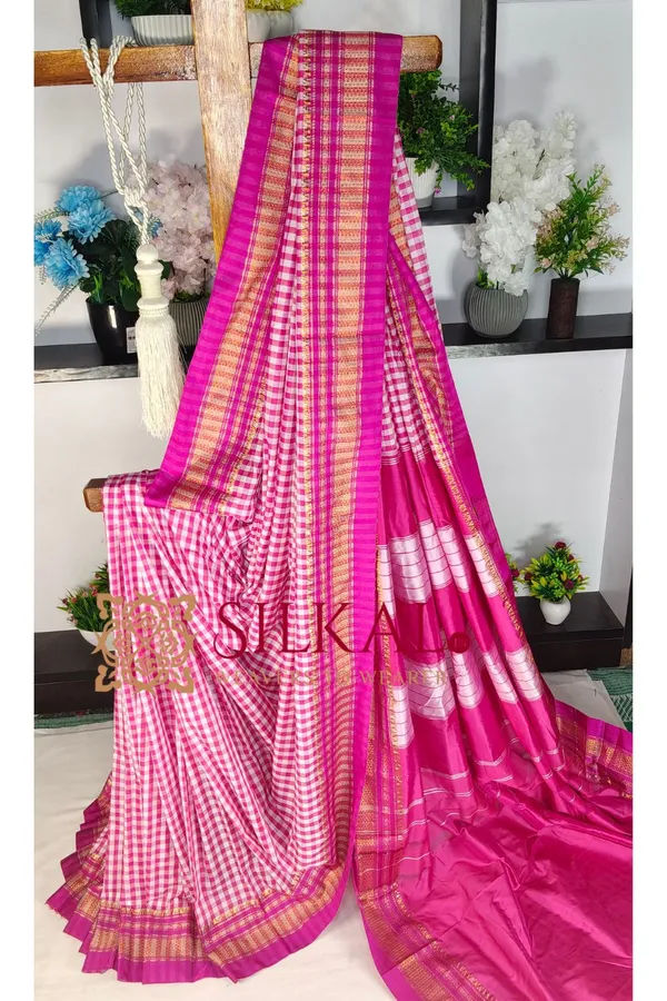 Ilkal_Small_Check_Cotton_Silk_Saree_Code-_SKL04122
