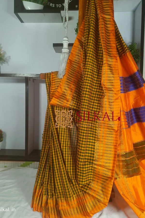 Ilkal_Small_Check_Cotton_Silk_Saree_Code-_SKL1769