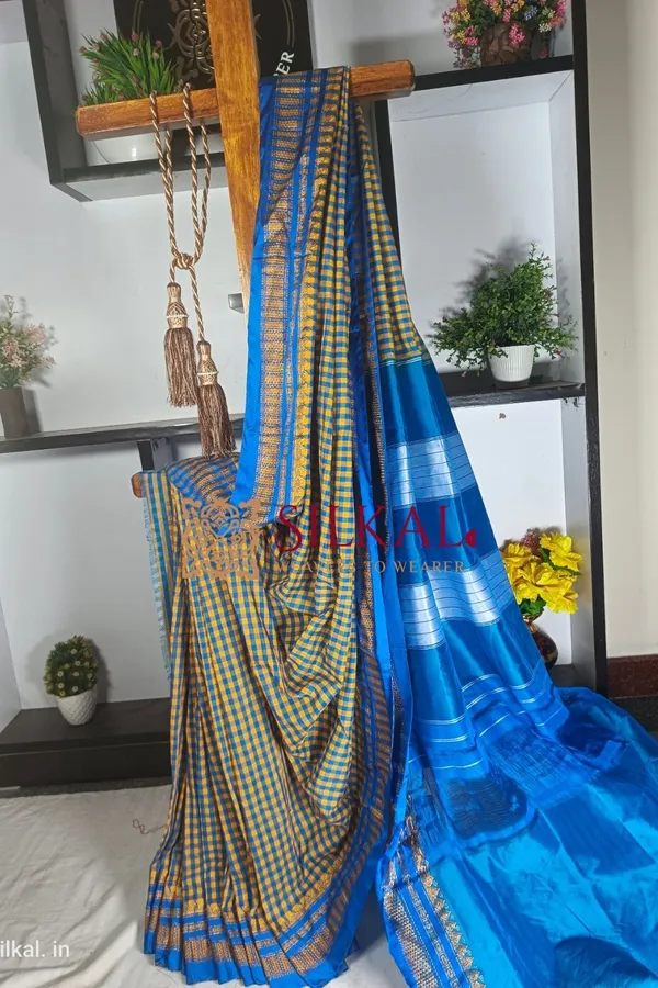 Ilkal_Small_Check_Cotton_Silk_Saree_Saree_Code-_SKL1760
