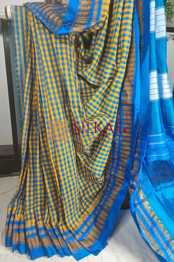 Ilkal_Small_Check_Cotton_Silk_Saree_Saree_Code-_SKL1760