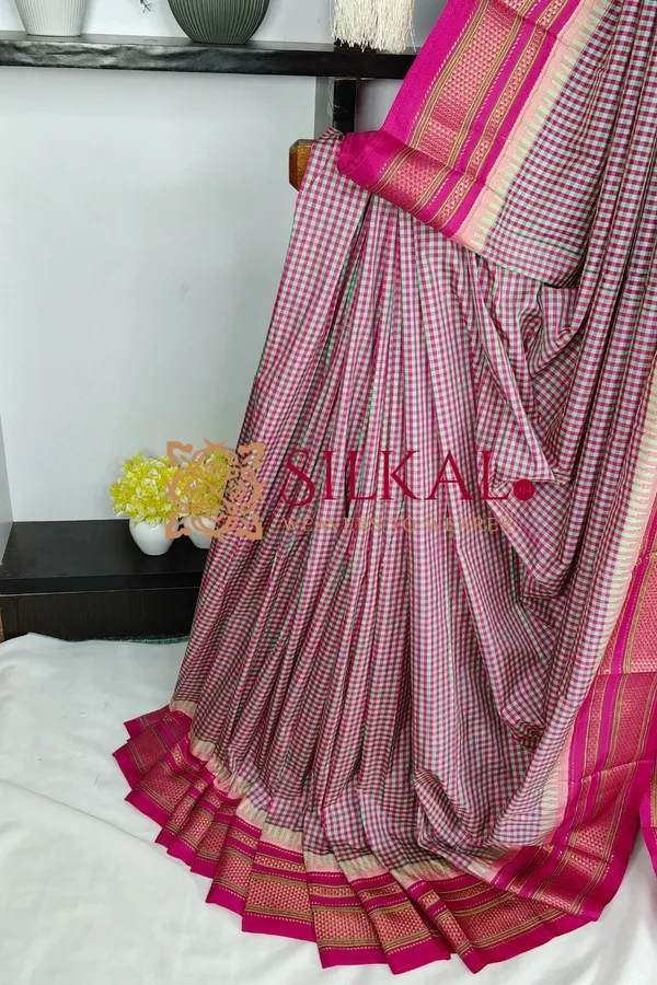 Ilkal_Small_Check_Cotton_Silk_Saree_SKL004015