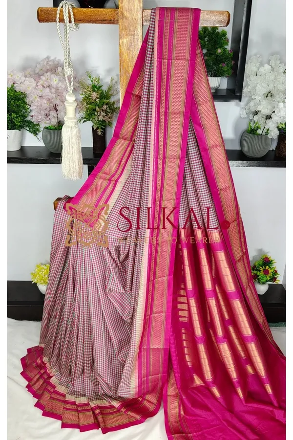 Ilkal_Small_Check_Cotton_Silk_Saree_SKL004015