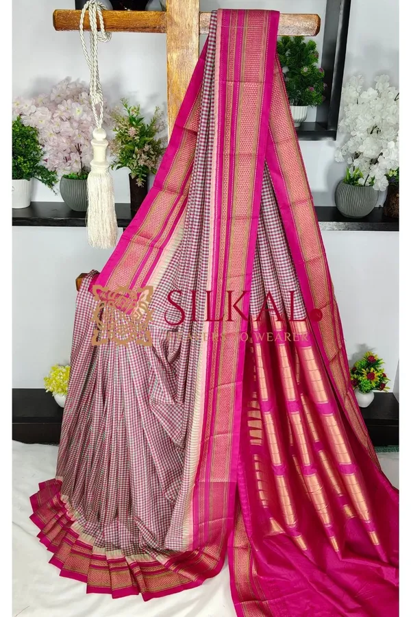 Ilkal_Small_Check_Cotton_Silk_Saree_SKL004015