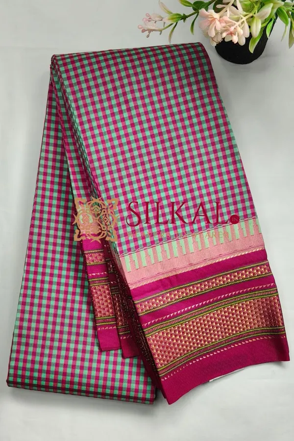 Ilkal_Small_Check_Cotton_Silk_Saree_SKL004015