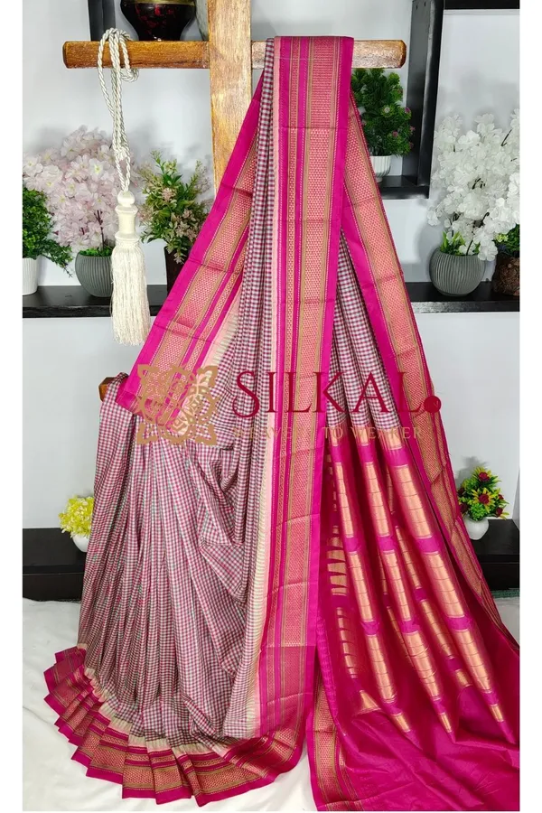 Ilkal_Small_Check_Cotton_Silk_Saree_SKL004015