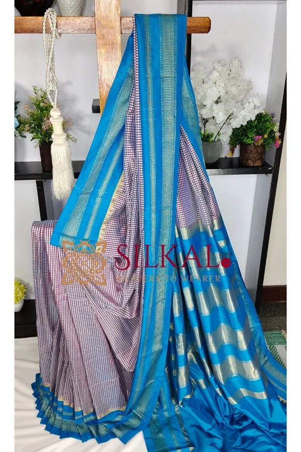 Ilkal_Small_Check_Cotton_Silk_Saree_SKL03977