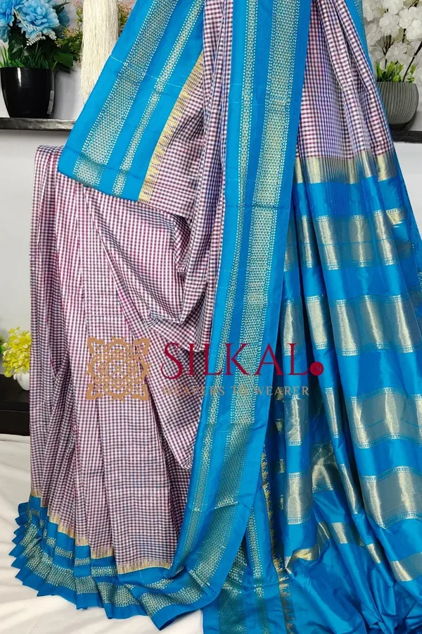 Ilkal_Small_Check_Cotton_Silk_Saree_SKL03977