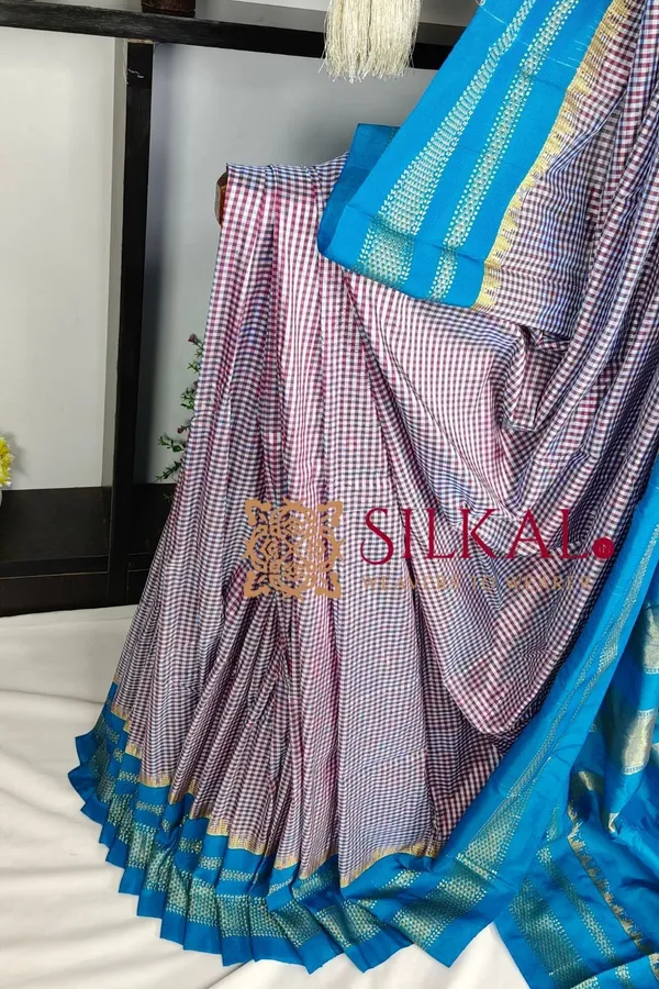 Ilkal_Small_Check_Cotton_Silk_Saree_SKL03977