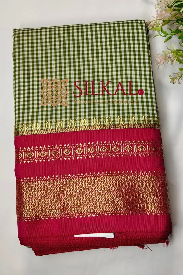 Ilkal_Small_Check_Cotton_Silk_Saree_SKL03979