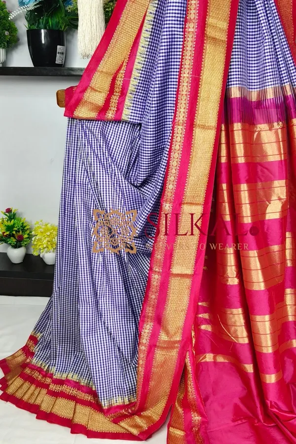 Ilkal_Small_Check_Cotton_Silk_Saree_SKL03982