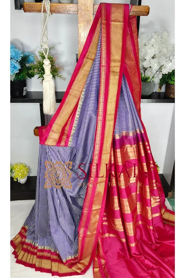 Ilkal_Small_Check_Cotton_Silk_Saree_SKL03982