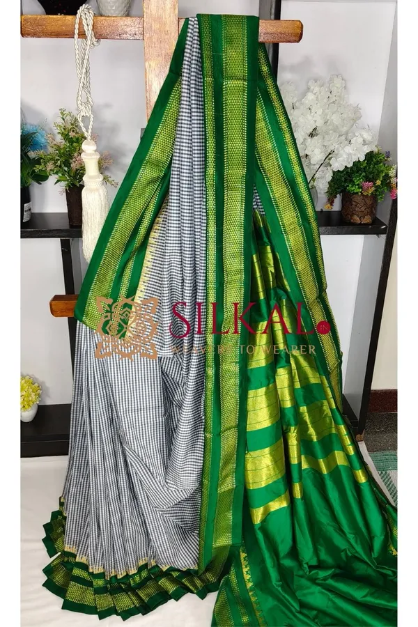Ilkal_Small_Check_Cotton_Silk_Saree_SKL03989