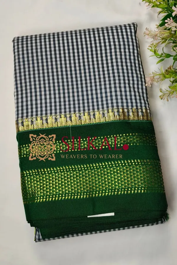 Ilkal_Small_Check_Cotton_Silk_Saree_SKL03990