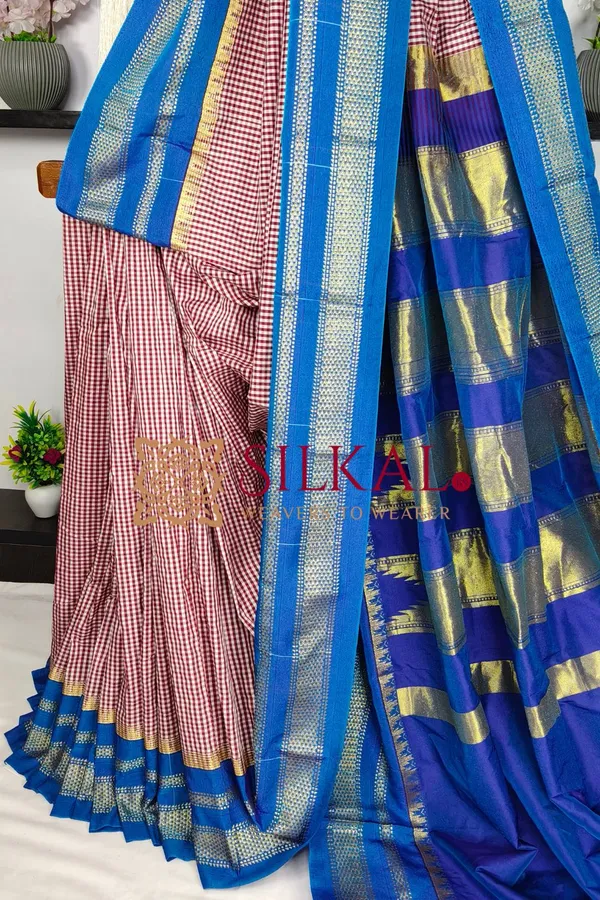 Ilkal_Small_Check_Cotton_Silk_Saree_SKL03993