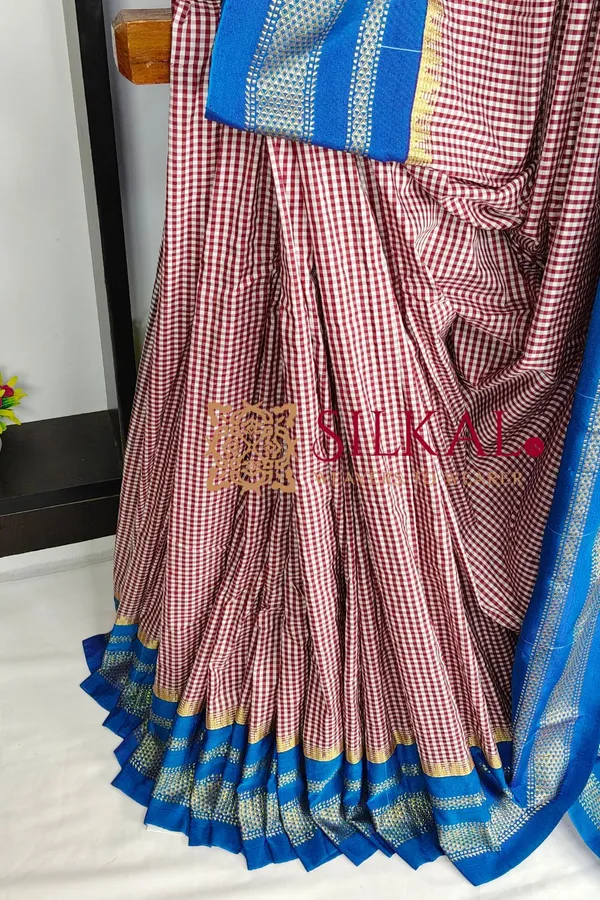 Ilkal_Small_Check_Cotton_Silk_Saree_SKL03993