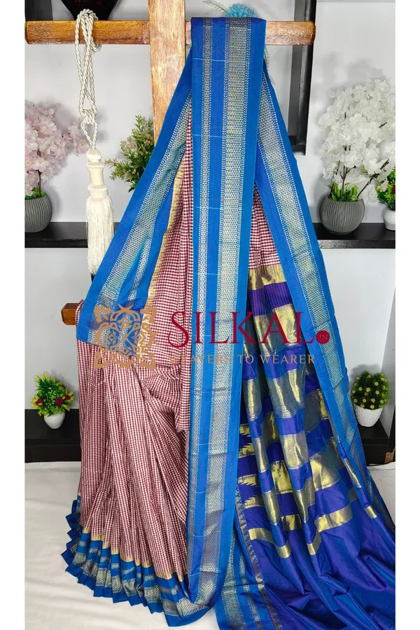Ilkal_Small_Check_Cotton_Silk_Saree_SKL03993