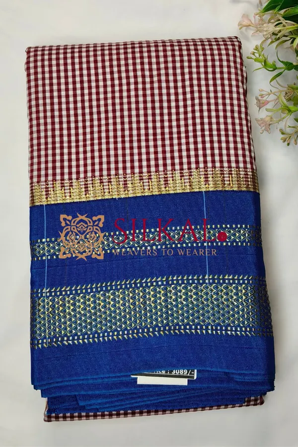 Ilkal_Small_Check_Cotton_Silk_Saree_SKL03993