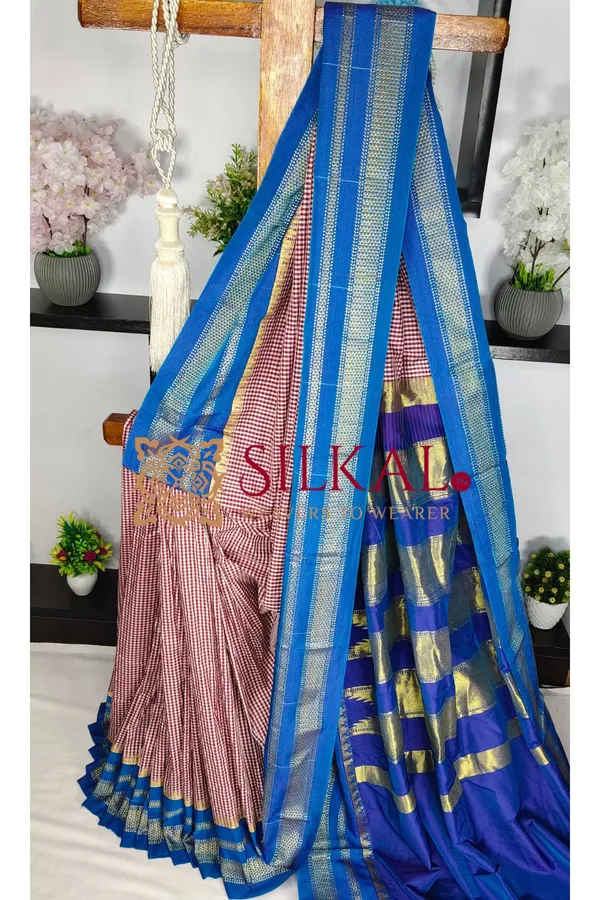 Ilkal_Small_Check_Cotton_Silk_Saree_SKL03993