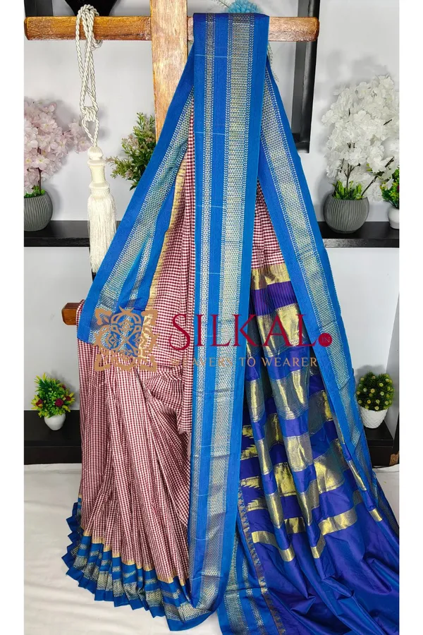 Ilkal_Small_Check_Cotton_Silk_Saree_SKL03993