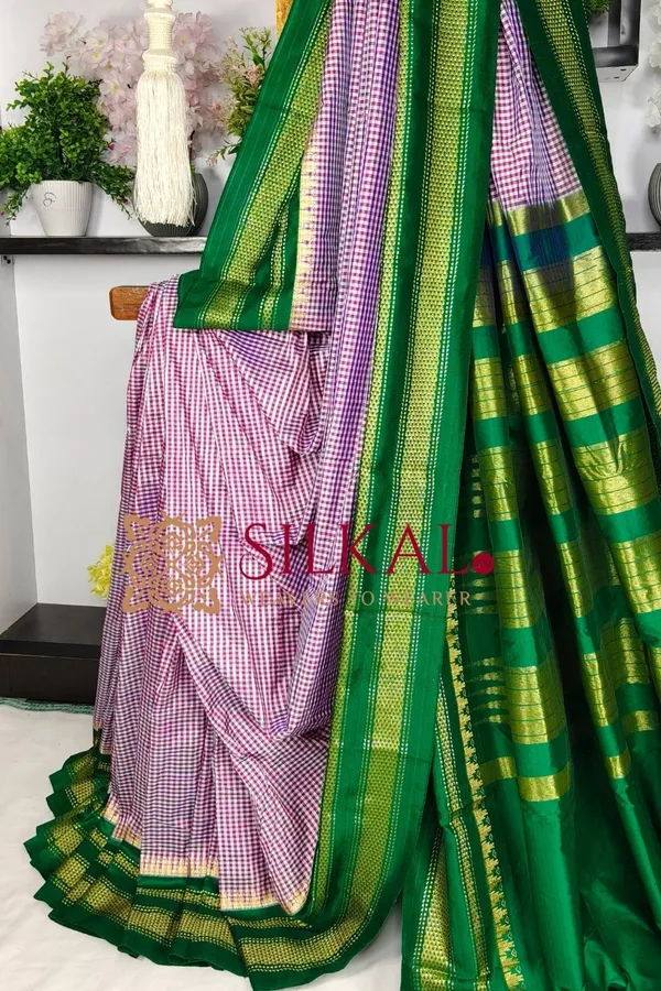 Ilkal_Small_Check_Cotton_Silk_Saree_SKL03994