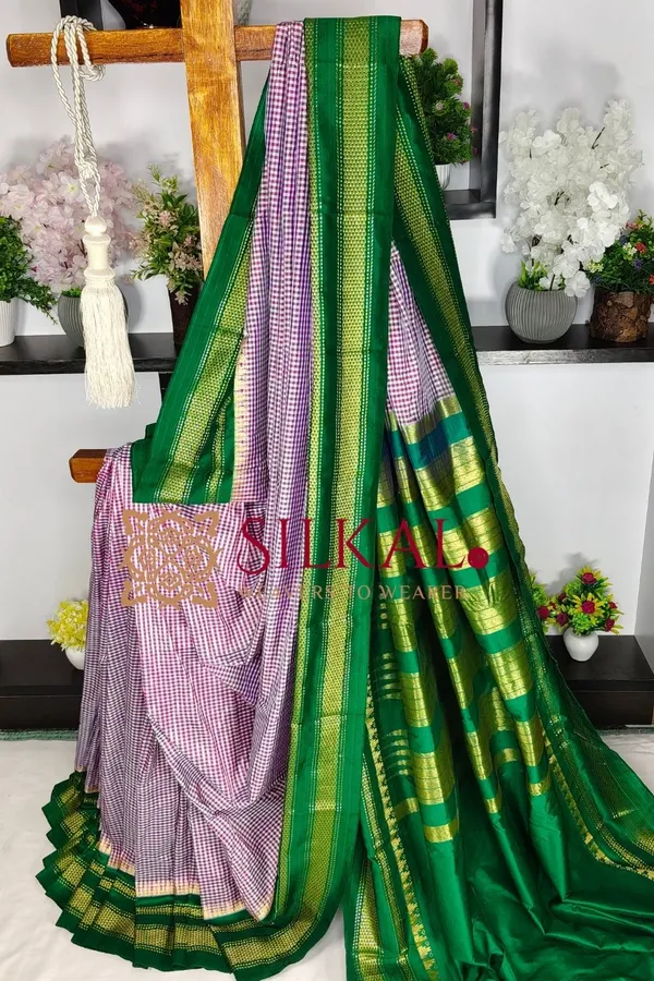 Ilkal_Small_Check_Cotton_Silk_Saree_SKL03994