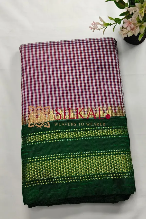 Ilkal_Small_Check_Cotton_Silk_Saree_SKL03994