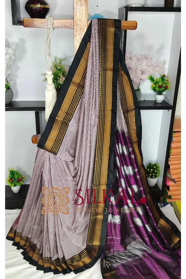 Ilkal_Small_Check_Cotton_Silk_Saree_SKL03997