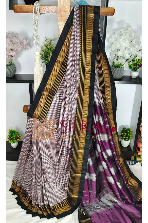 Ilkal_Small_Check_Cotton_Silk_Saree_SKL03997